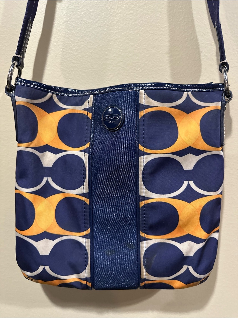 Coach Navy and Orange Signature Crossbody Purse - Picture 3 of 5